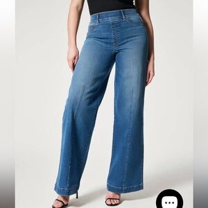 Spanx Seamed-Front Wide-Leg Pull On Jeans Indigo Blue XL